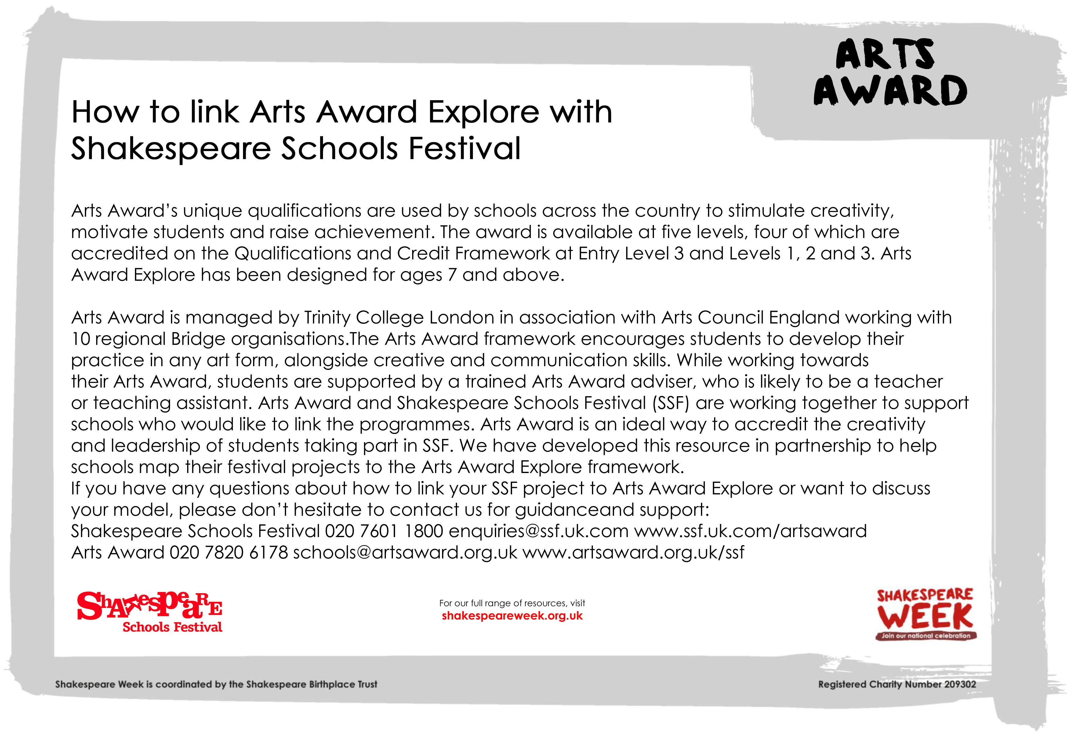 SCH.ArtsAward.Partner.SSF and arts Award Explore mapping document