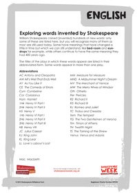 Exploring Words Invented By Shakespeare Exploring Words Invented By Shakespeare