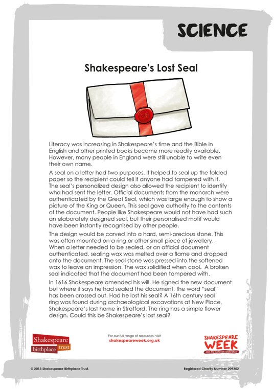 SCH.SCI.KS1.Shakespeare's Lost Seal