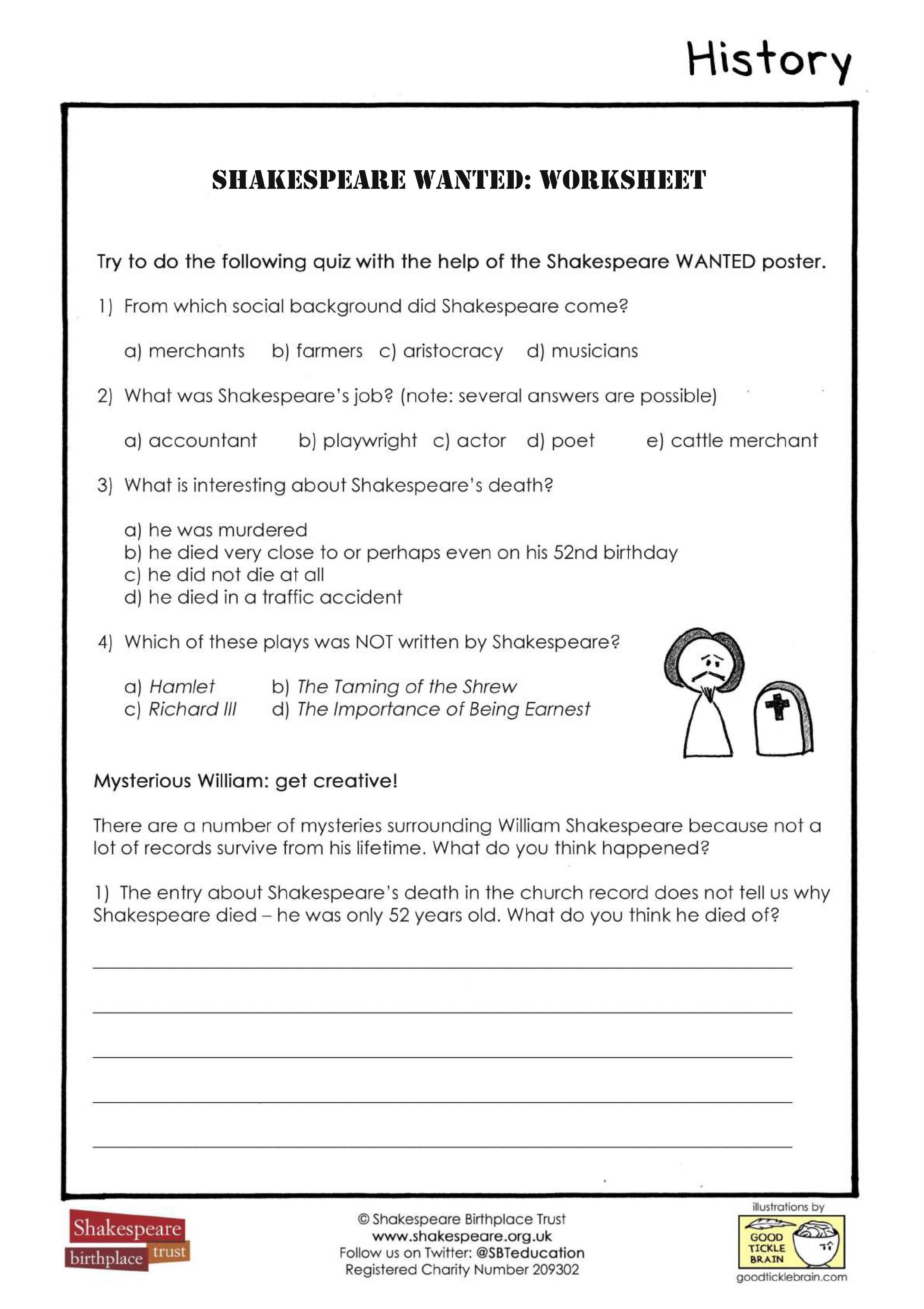 Shakespeare WANTED Worksheet