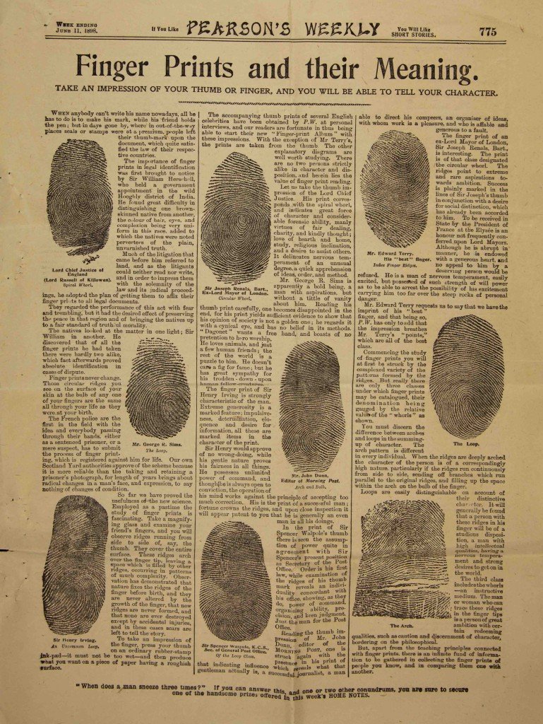 Article 'Finger Prints and their Meaning' by H. Onseley